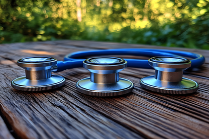Three Stethoscopes On Wooden Surface