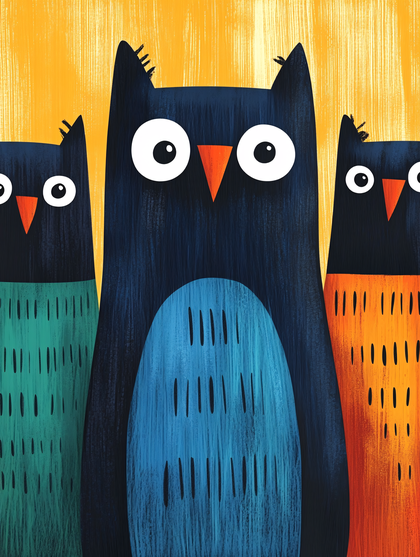 Three Stylized Owls