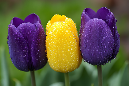 Three Tulips with Water Droplets