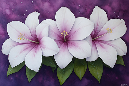 Three White Hibiscus Flowers
