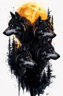Three Wolves Under a Blood Moon