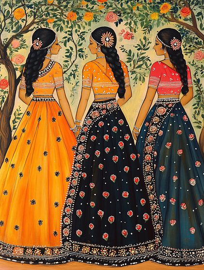 Three Women In Traditional Indian Attire