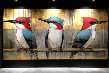 Three Woodpeckers on Branch