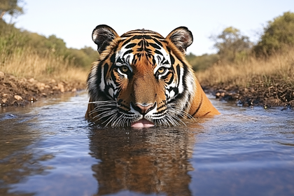Free Download Majestic Tiger Bathing in River