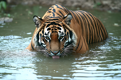 Tiger Bathing In Water