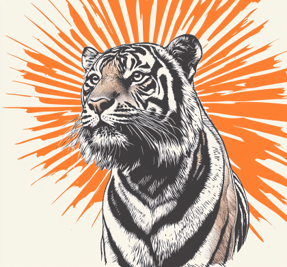 Tiger Illustration with Burst Background