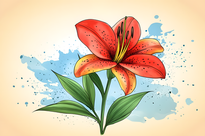 Tiger Lily Flower Watercolor Splash