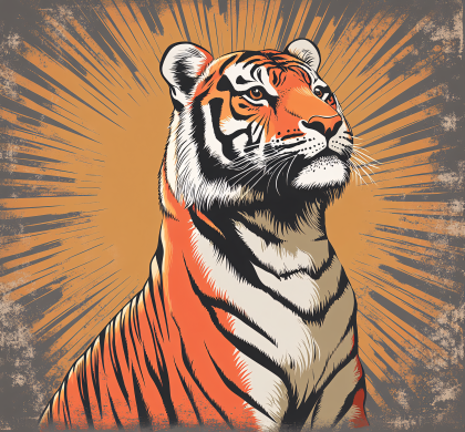 Tiger Portrait with Retro Rays