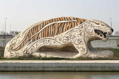 Tiger Sculpture By River Bank