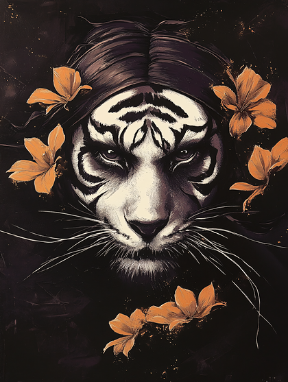Tiger Woman Floral Portrait