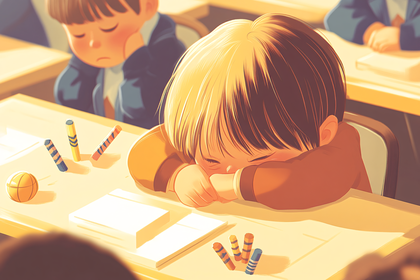 Tired Boy in Classroom
