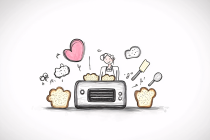 Toaster and Breakfast Elements Illustration