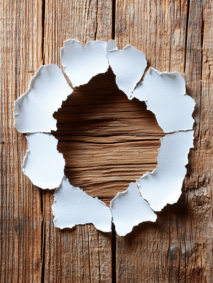 Torn Paper Circle On Wood