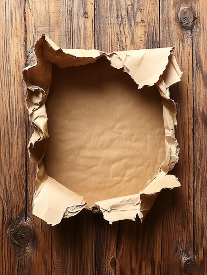 Torn Paper On Wooden Surface