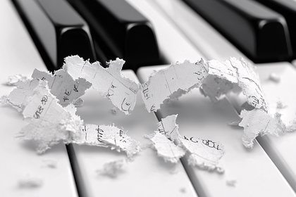 Torn Sheet Music on Piano Keys