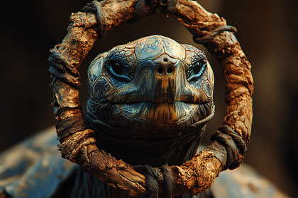 Tortoise Face Framed By Wooden Circle