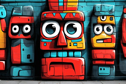 Totem Faces Graffiti Art