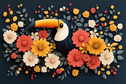 Toucan Amidst Vibrant Floral Bloom