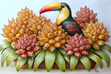 Toucan Among Succulent Flowers