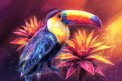 Toucan and Exotic Flowers