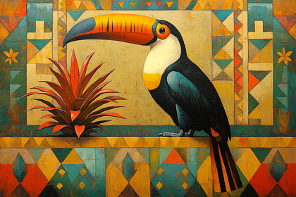 Toucan And Plant With Geometric Design