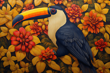 Toucan Bird In Floral Setting