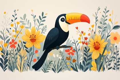Toucan Bird With Flowers