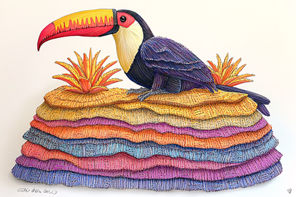 Toucan On Colorful Tiered Platform