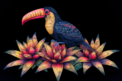 Toucan On Lotus Flowers