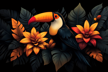 Toucan With Tropical Foliage