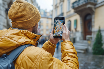Tourist Using Smartphone for Navigation