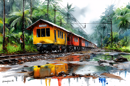 Train In Rainforest Watercolor
