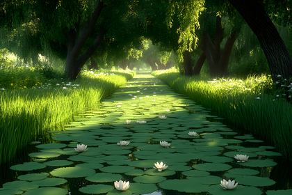 Tranquil Lily Pond Waterway
