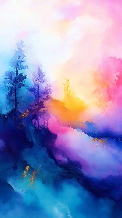 Tranquil Mountain Watercolor Landscape