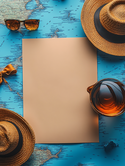 Travel Planning Flat Lay with Map and Accessories