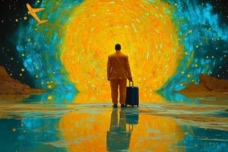 Traveler Under Swirling Sky