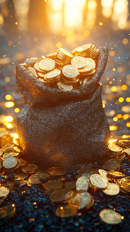 Treasure Sack Filled With Gold Coins