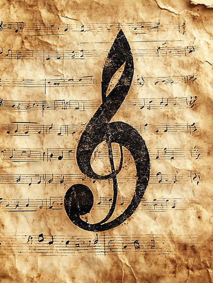 Treble Clef On Antique Music Sheet