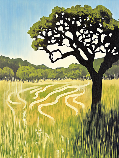 Tree in Meadow Painting
