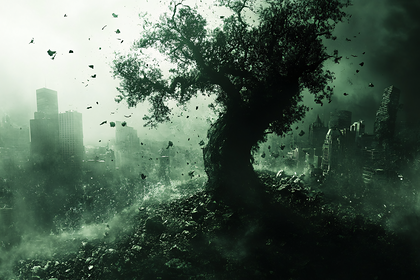 Tree of Despair Amidst City Ruins