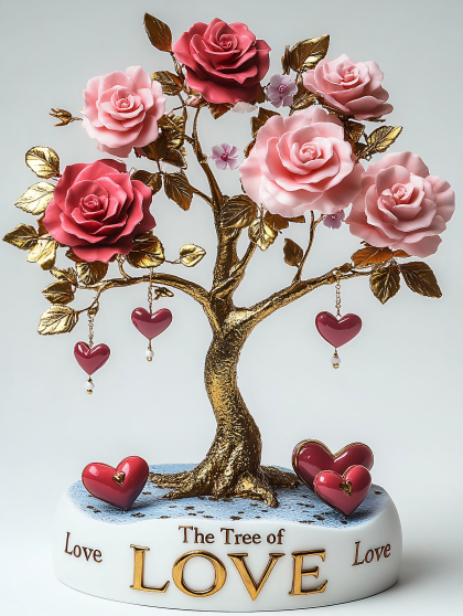 Tree Of Love With Roses And Hearts