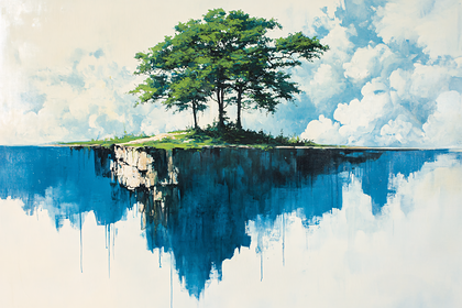 Trees On A Cliff Edge Reflecting In Water