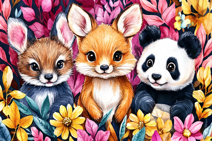 Trio Of Baby Animals Watercolor