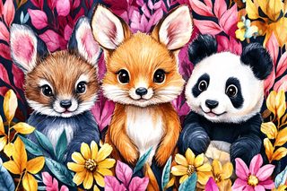 Trio Of Baby Animals Watercolor