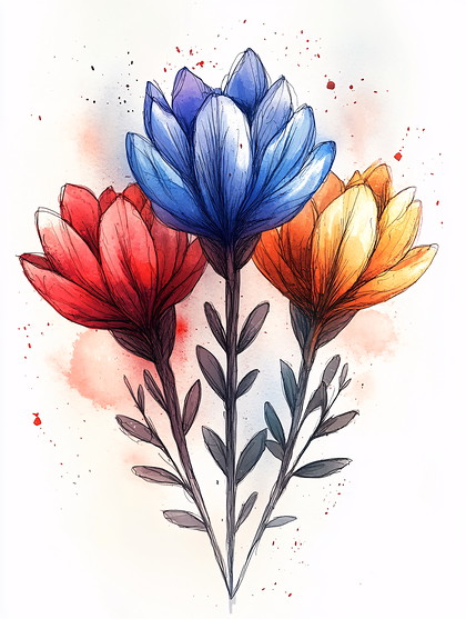 Trio of Watercolor Flowers
