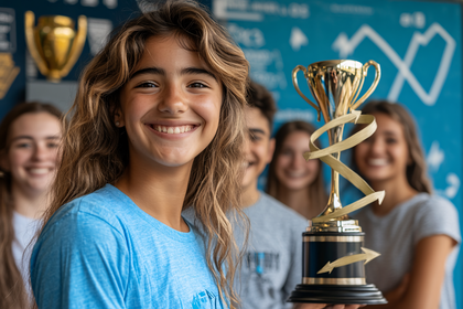 Triumphant Smile with Golden Trophy