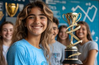Triumphant Smile with Golden Trophy