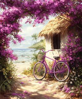 Tropical Beach Hut with Purple Bike