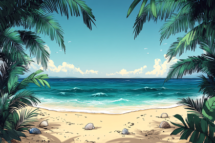 Tropical Beach Scene With Palm Trees