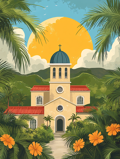 Tropical Church Scene